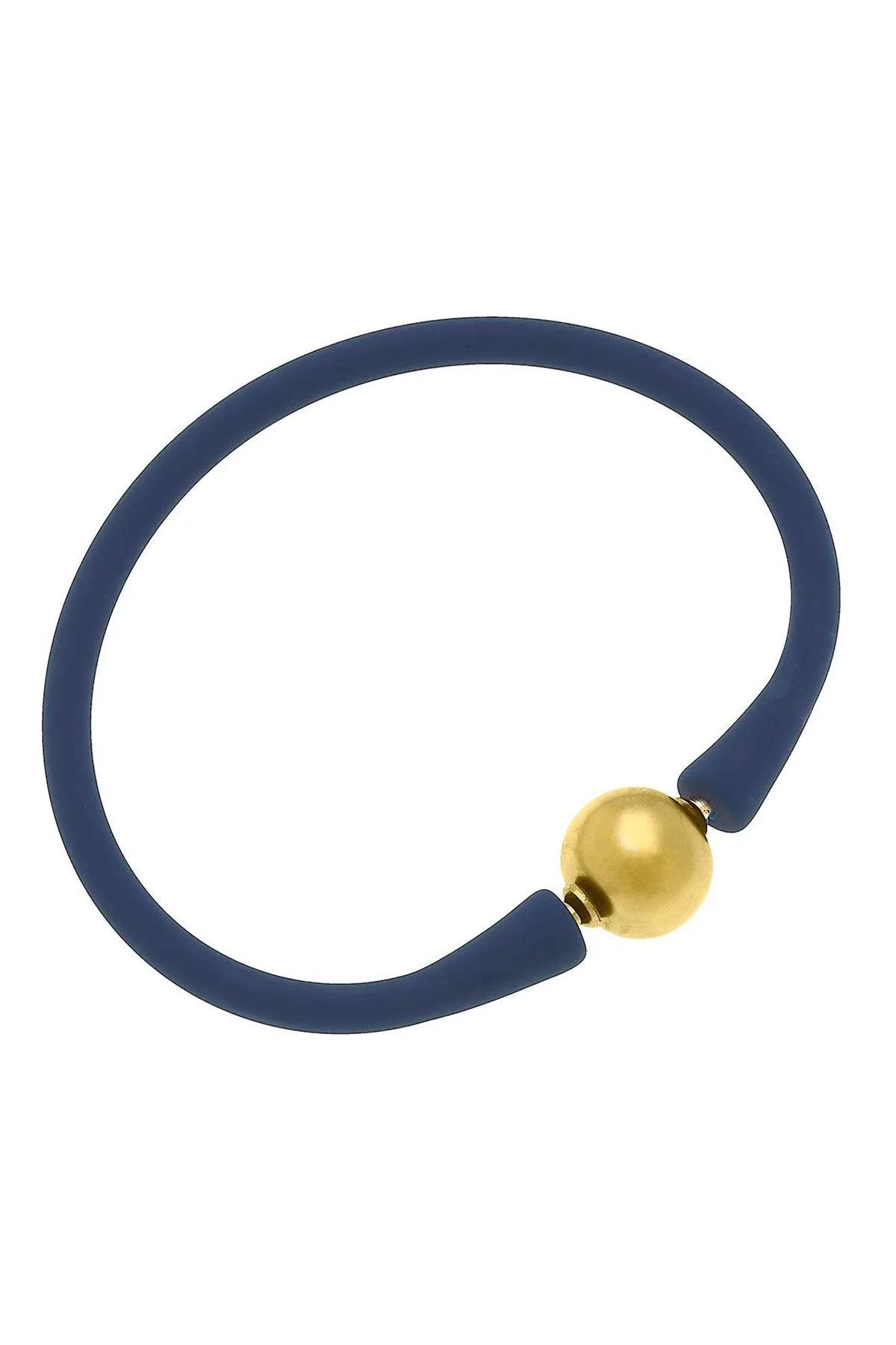Bali 24K Gold Plated Ball Bead Silicone Bracelet in Navy sold by Canvas Style