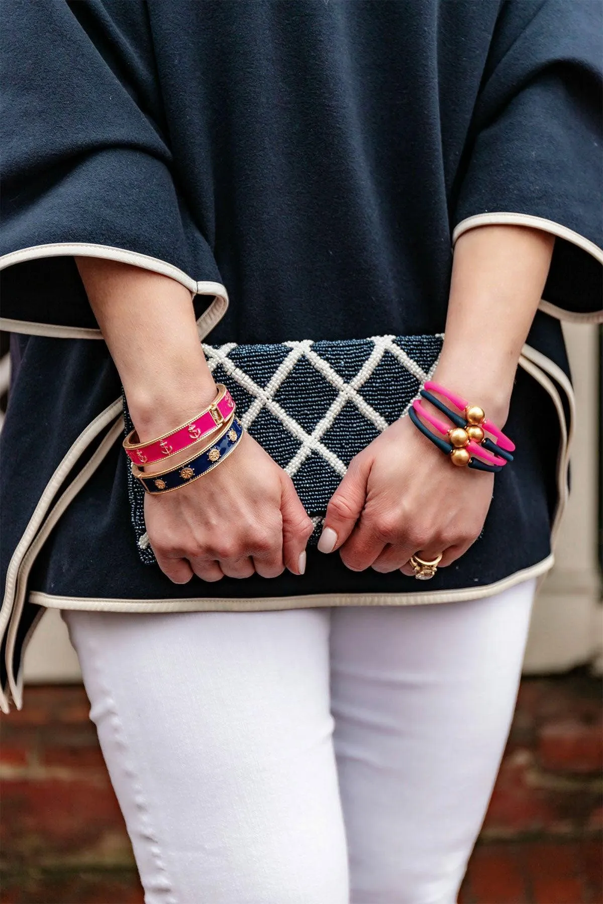 Bali 24K Gold Plated Ball Bead Silicone Bracelet in Navy sold by Canvas Style product image thumbnail 2