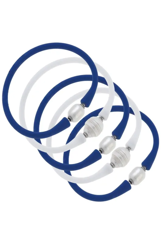 Bali Game Day Freshwater Pearl Bracelet Set of 5 in Royal Blue & White sold by Canvas Style