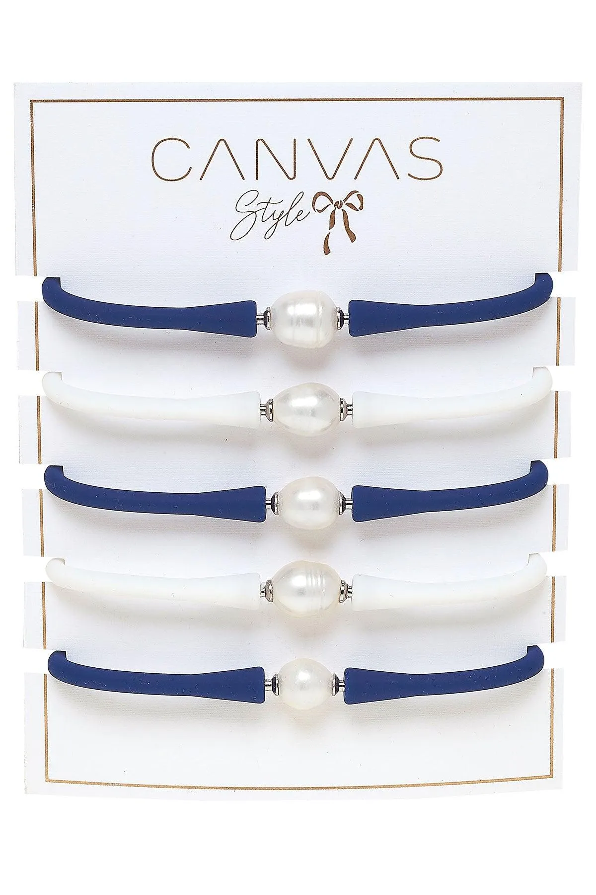 Bali Game Day Freshwater Pearl Bracelet Set of 5 in Royal Blue & White sold by Canvas Style product image thumbnail 2
