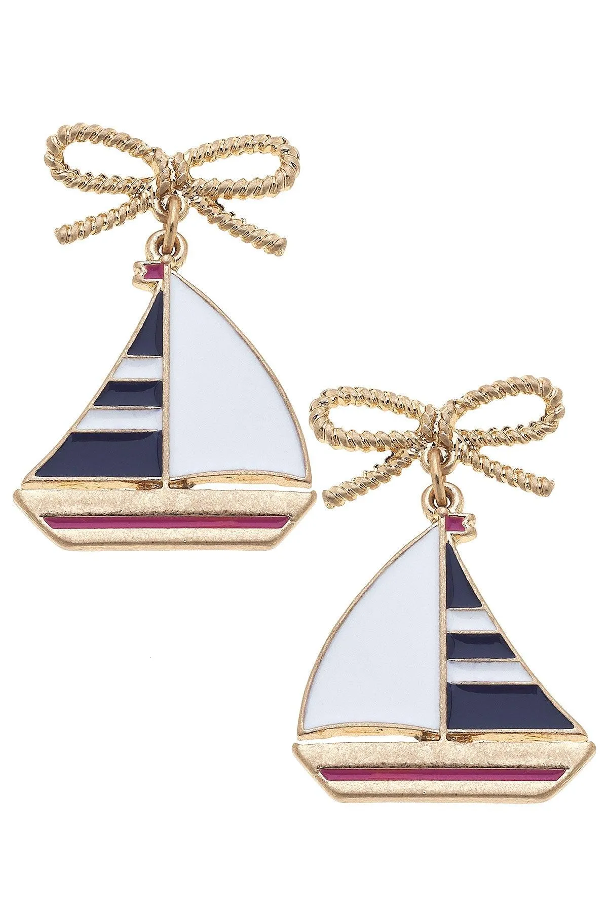Crew Enamel Sailboat Earrings in Navy & White sold by Canvas Style