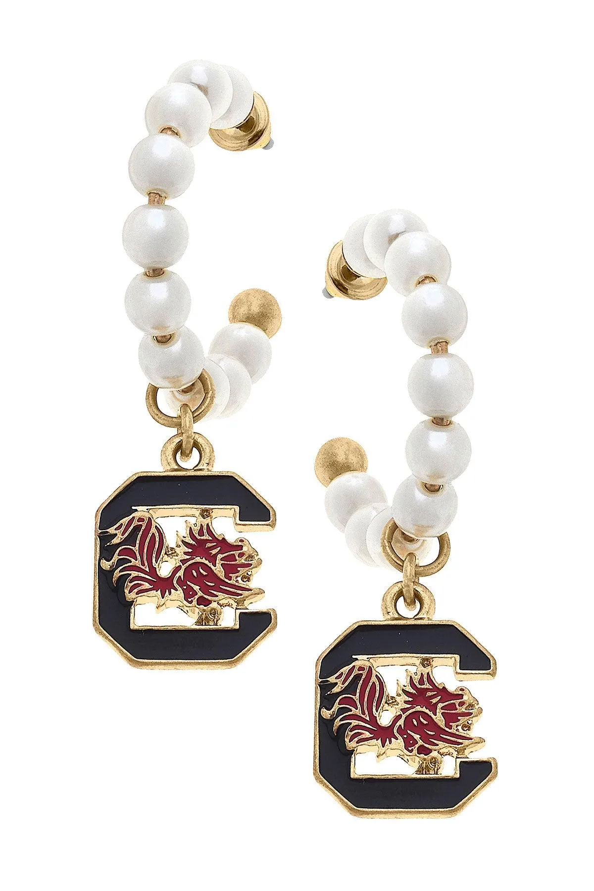 South Carolina Gamecocks Pearl Hoop Enamel Drop Earrings sold by Canvas Style