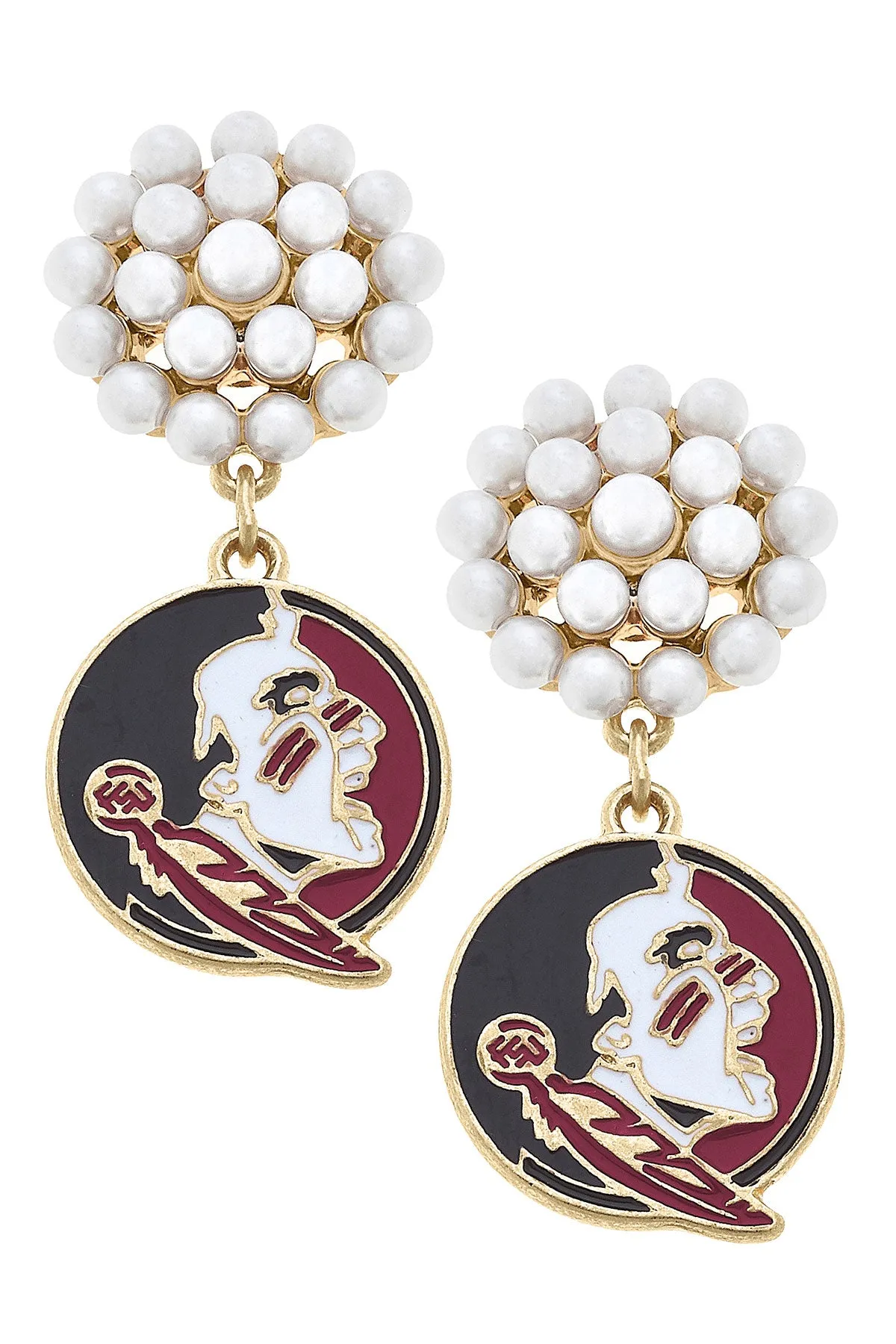 Florida State Seminoles Pearl Cluster Enamel Drop Earrings in Garnet/Black - FINAL SALE sold by Canvas Style