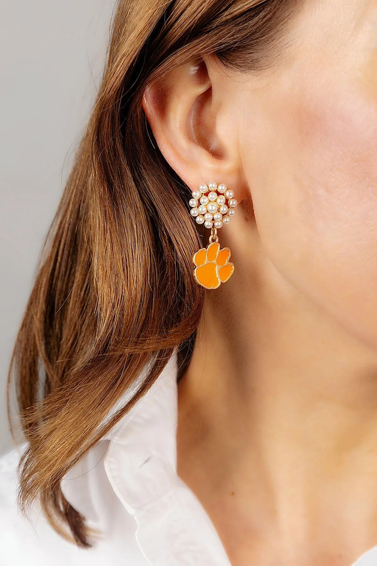 Clemson Tigers Pearl Cluster Enamel Drop Earrings sold by Canvas Style product image thumbnail 2