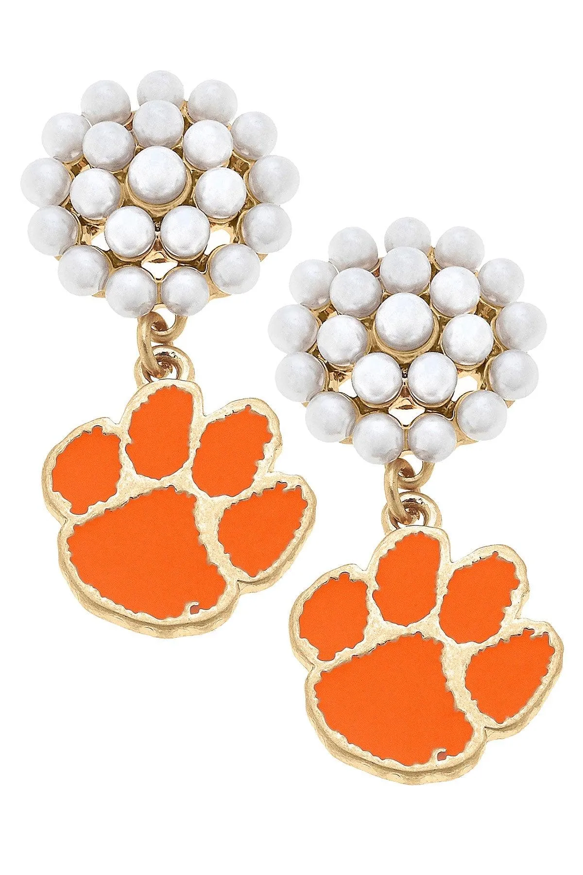 Clemson Tigers Pearl Cluster Enamel Drop Earrings sold by Canvas Style