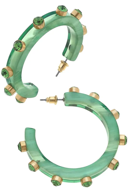 Renee Resin and Rhinestone Hoop Earrings in Mint sold by Canvas Style