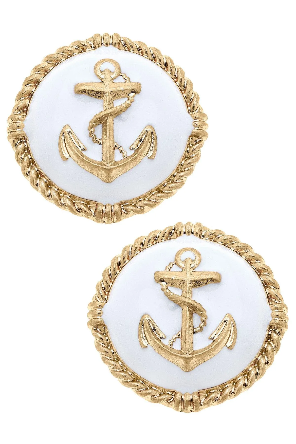 Kathleen Enamel Anchor Statement Stud Earrings in White sold by Canvas Style