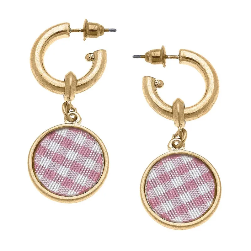 Kylee Gingham Drop Hoop Earrings in Pink sold by Canvas Style
