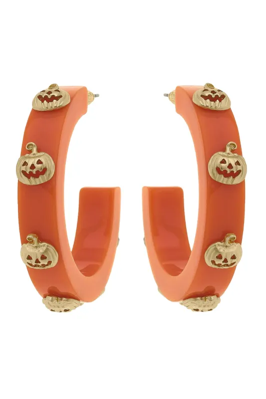 Jack-O'-Lantern Resin Hoop Earrings in Orange sold by Canvas Style