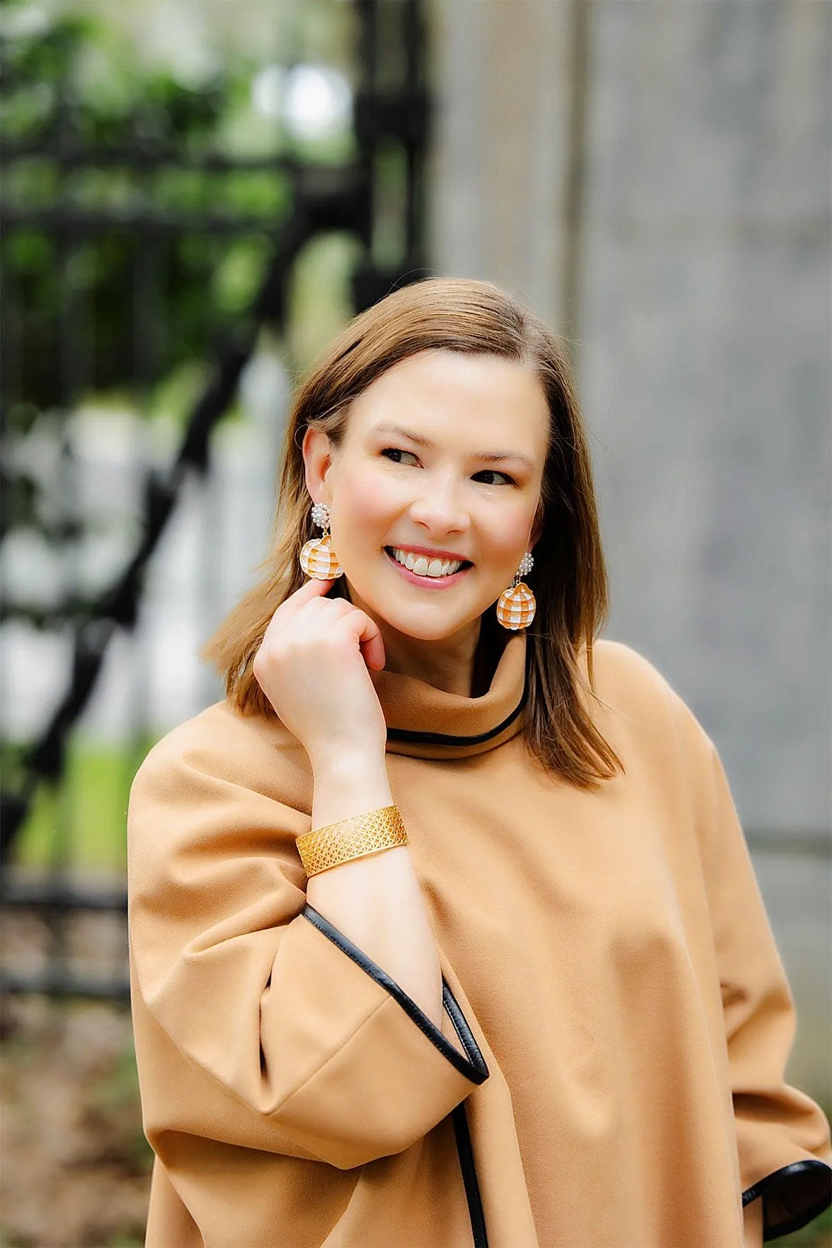 For Pete's Sake Pottery Gingham Pumpkin Earrings in Orange & White sold by Canvas Style product image thumbnail 2