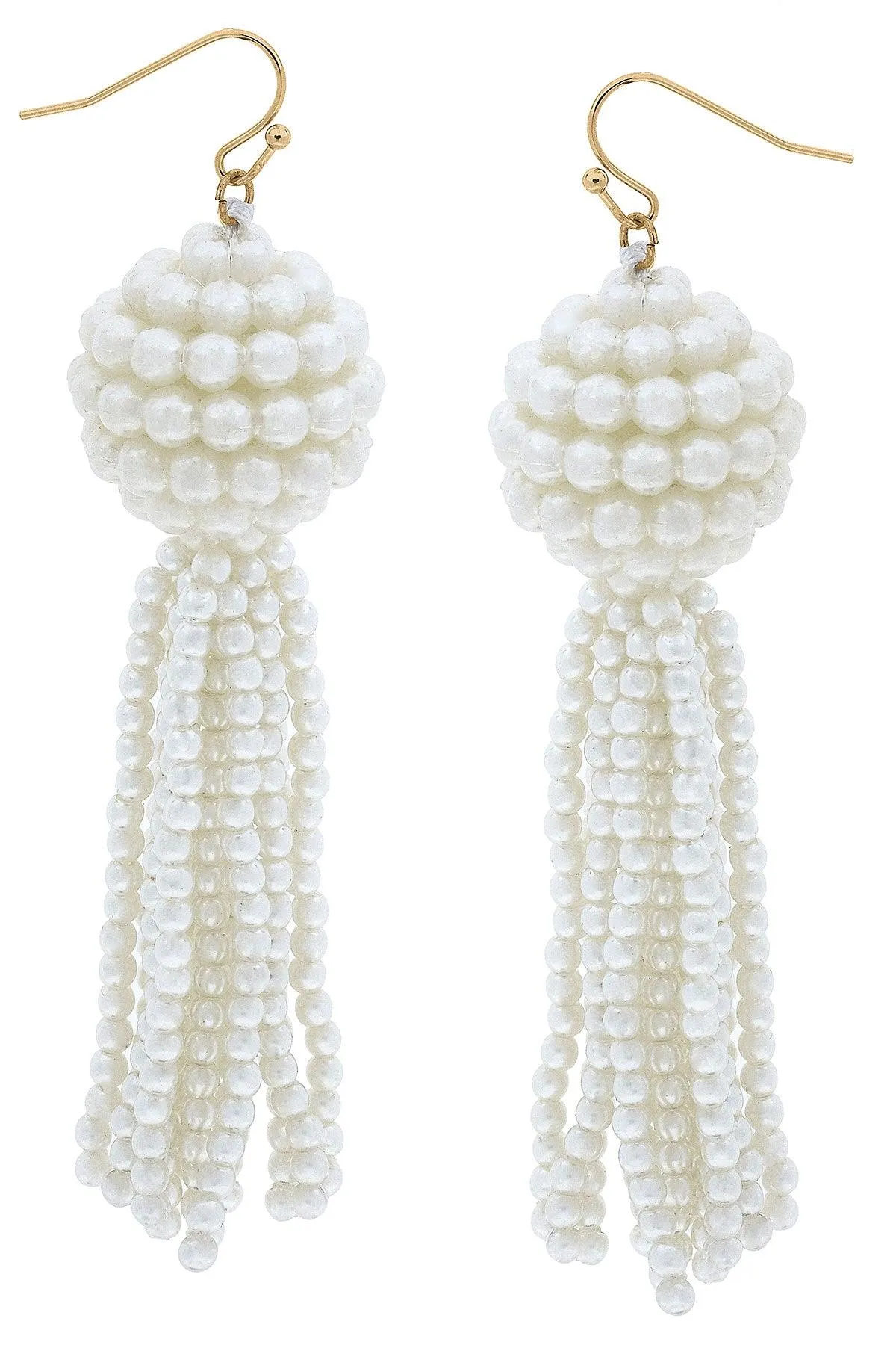 Edie Pearl Beaded Tassel Drop Earrings in Ivory sold by Canvas Style
