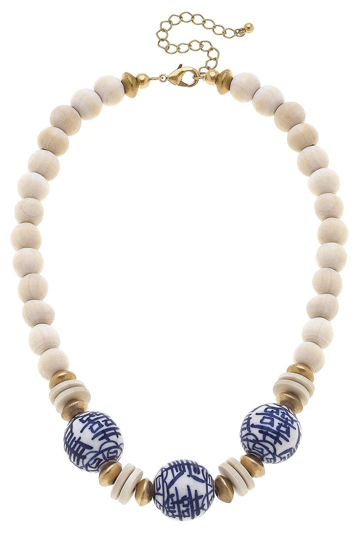 Hazel Blue & White Chinoiserie & Painted Wood Necklace - FINAL SALE sold by Canvas Style