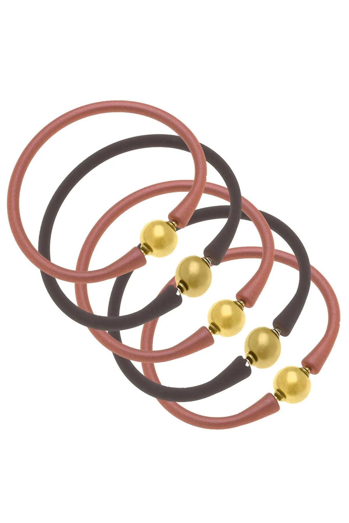 Bali 24K Gold Silicone Bracelet Stack of 5 in Metallic Bronze & Chocolate - FINAL SALE sold by Canvas Style