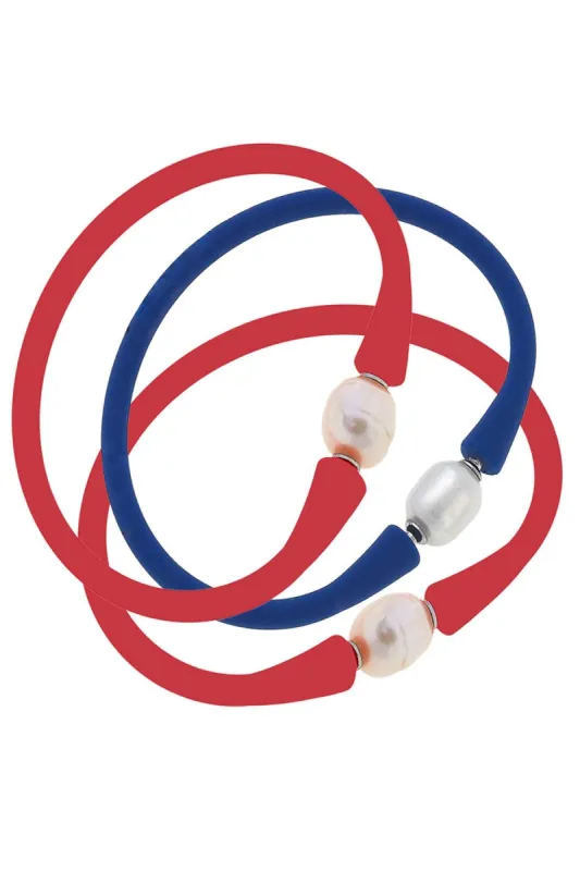 Bali Game Day Freshwater Pearl Bracelet Set of 3 in Red & Royal Blue sold by Canvas Style