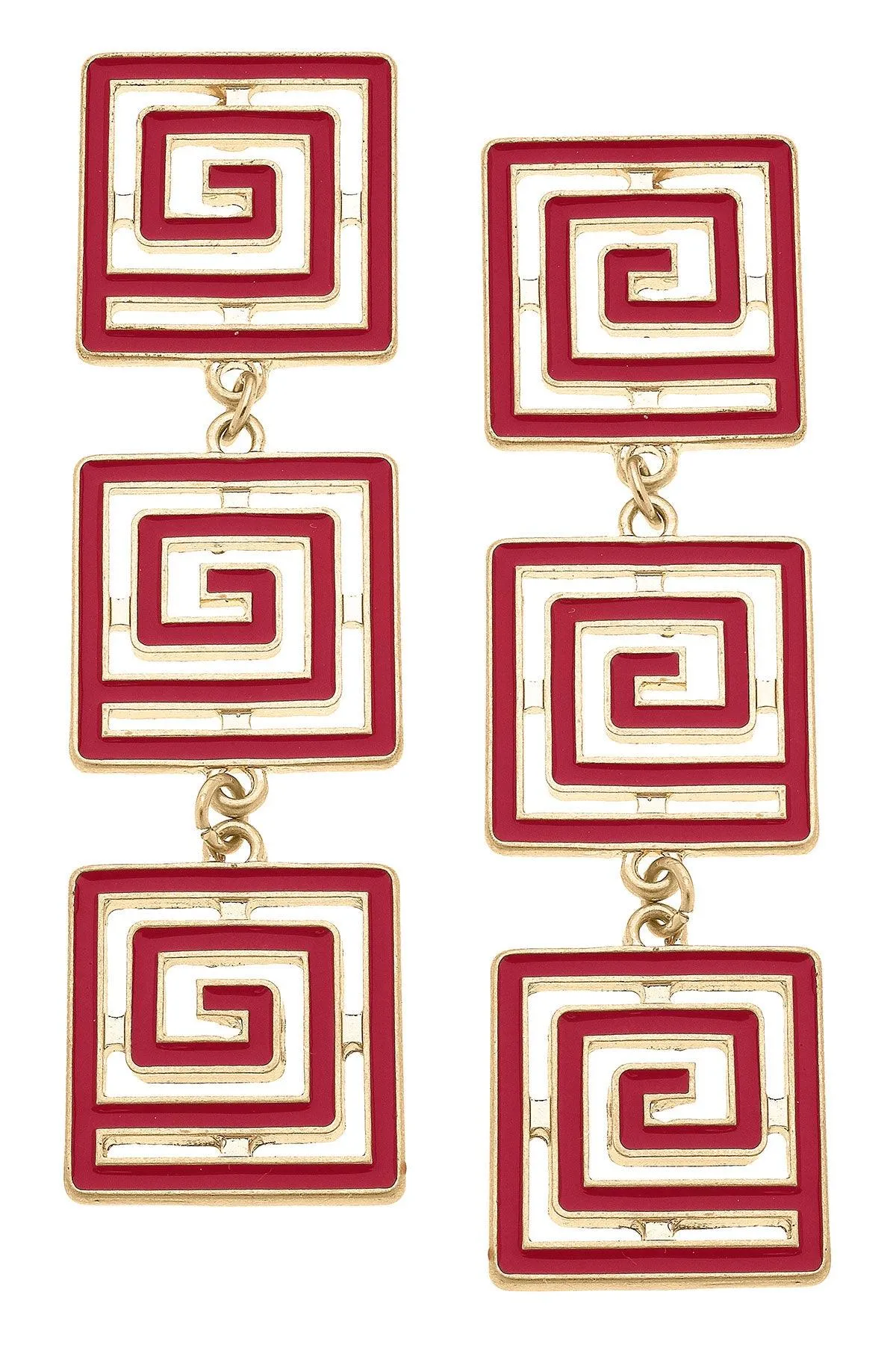 Gretchen Game Day Greek Keys Linked Enamel Earrings in Crimson sold by Canvas Style