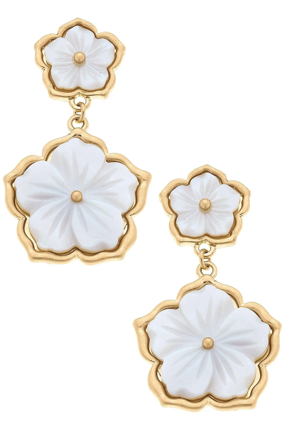 Gabriela Flower Stud Drop Earrings in Mother of Pearl - FINAL SALE sold by Canvas Style