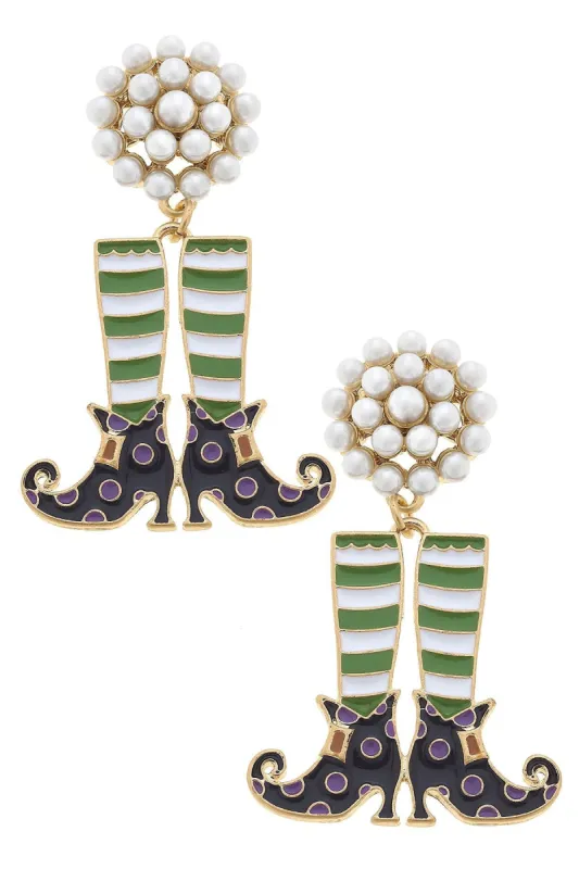 Halloween Enamel Witch Stockings & Shoes Earrings in Green/Black/Purple sold by Canvas Style