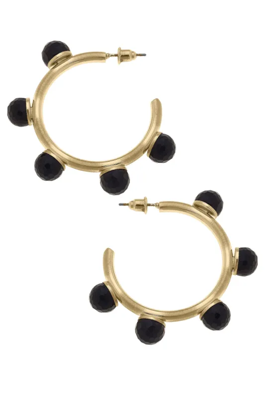 Allison Resin Beaded Hoop Earrings in Black sold by Canvas Style