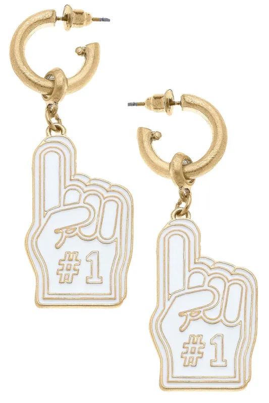 Game Day Foam Finger Enamel Earrings in White sold by Canvas Style