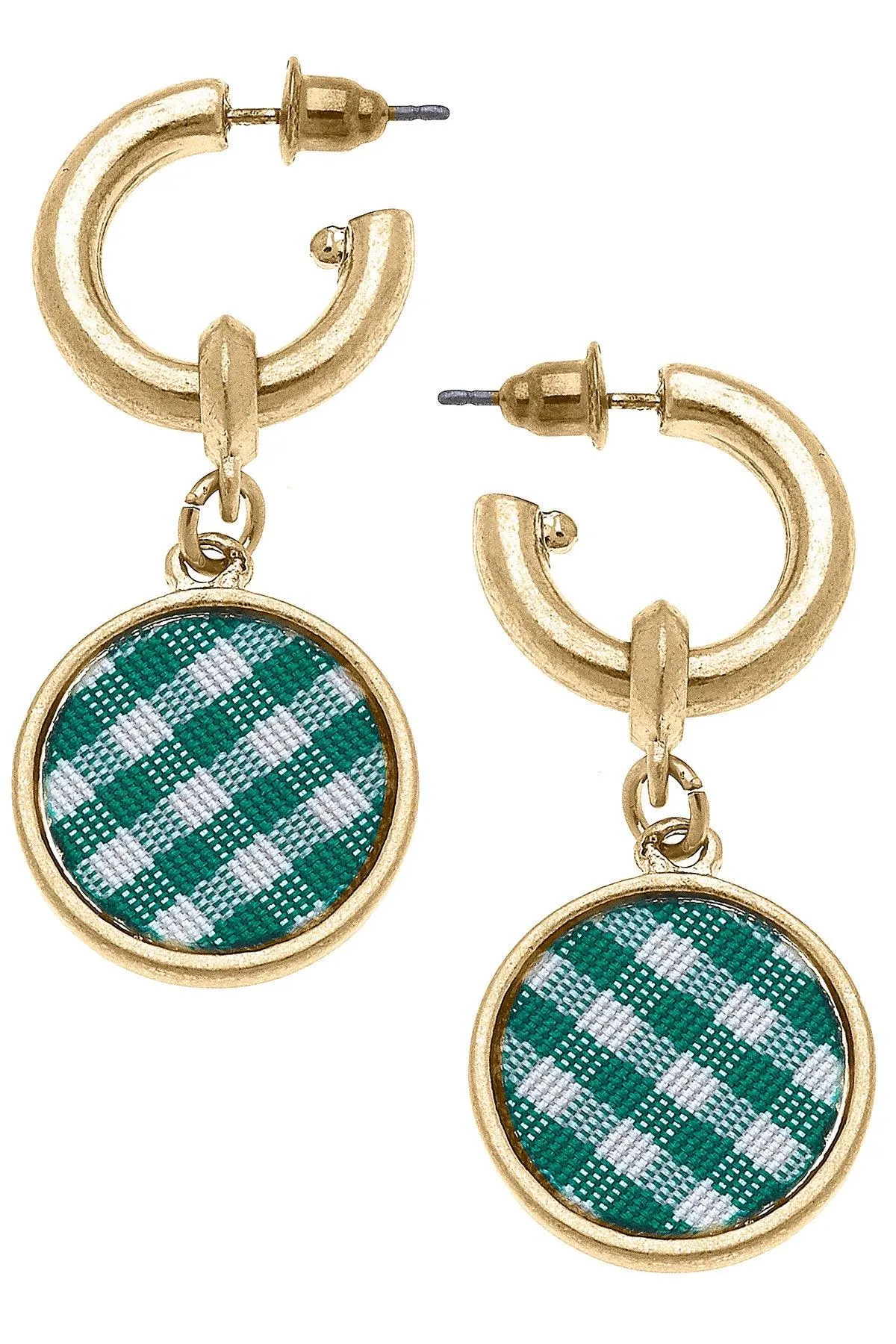 Kylee Gingham Drop Hoop Earrings in Green sold by Canvas Style