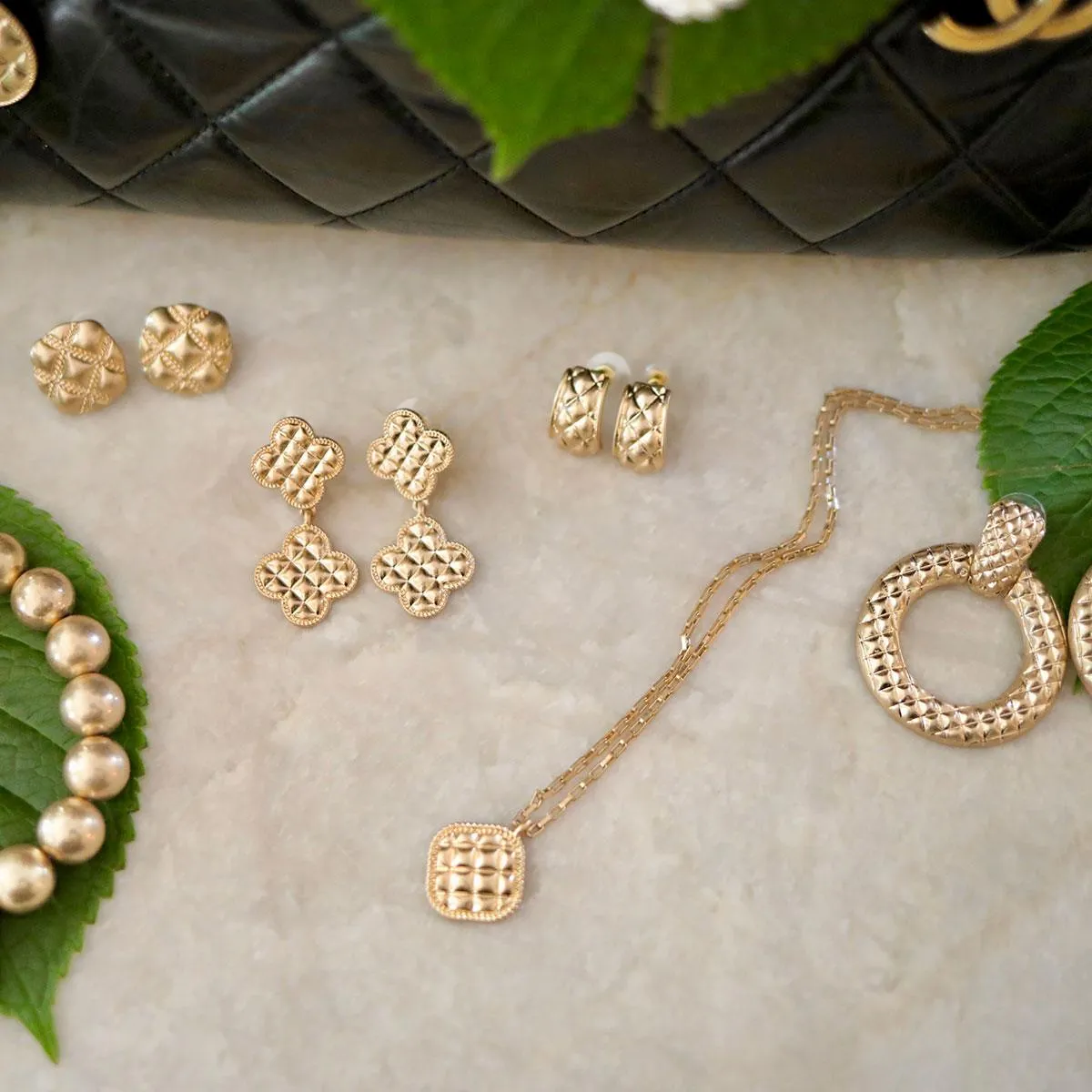 Rue Quilted Metal Diamond Pendant Necklace in Worn Gold sold by Canvas Style product image thumbnail 3