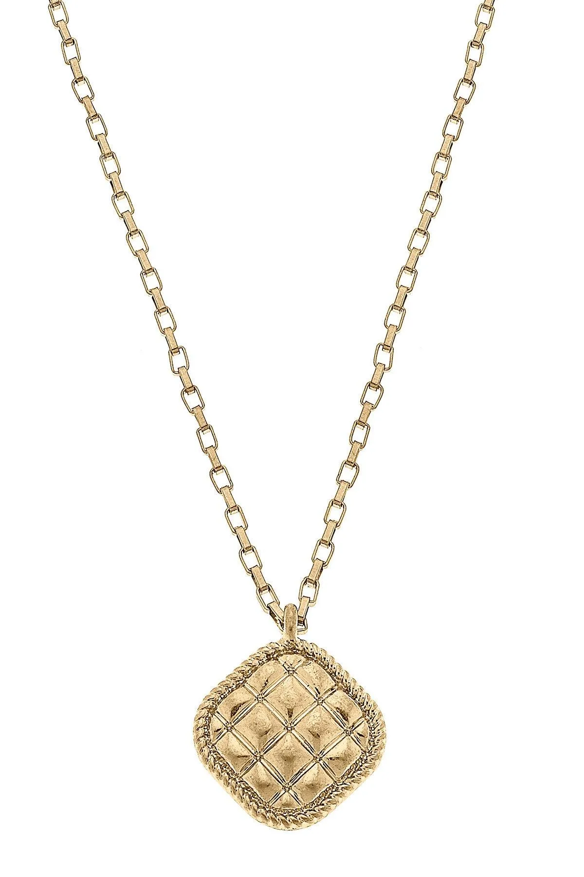 Rue Quilted Metal Diamond Pendant Necklace in Worn Gold sold by Canvas Style