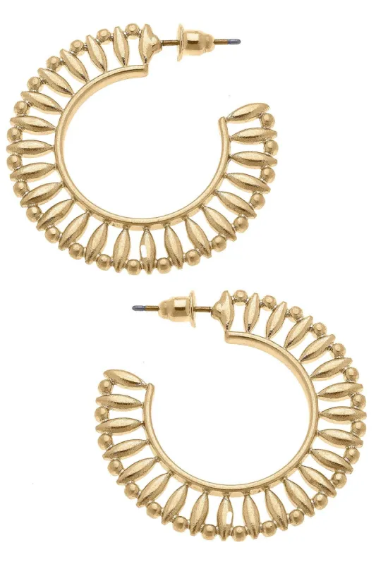 Mari Scalloped Hoop Earrings in Worn Gold sold by Canvas Style