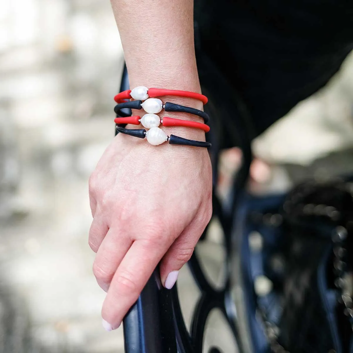 Bali Freshwater Pearl Silicone Bracelet in Black sold by Canvas Style product image thumbnail 5