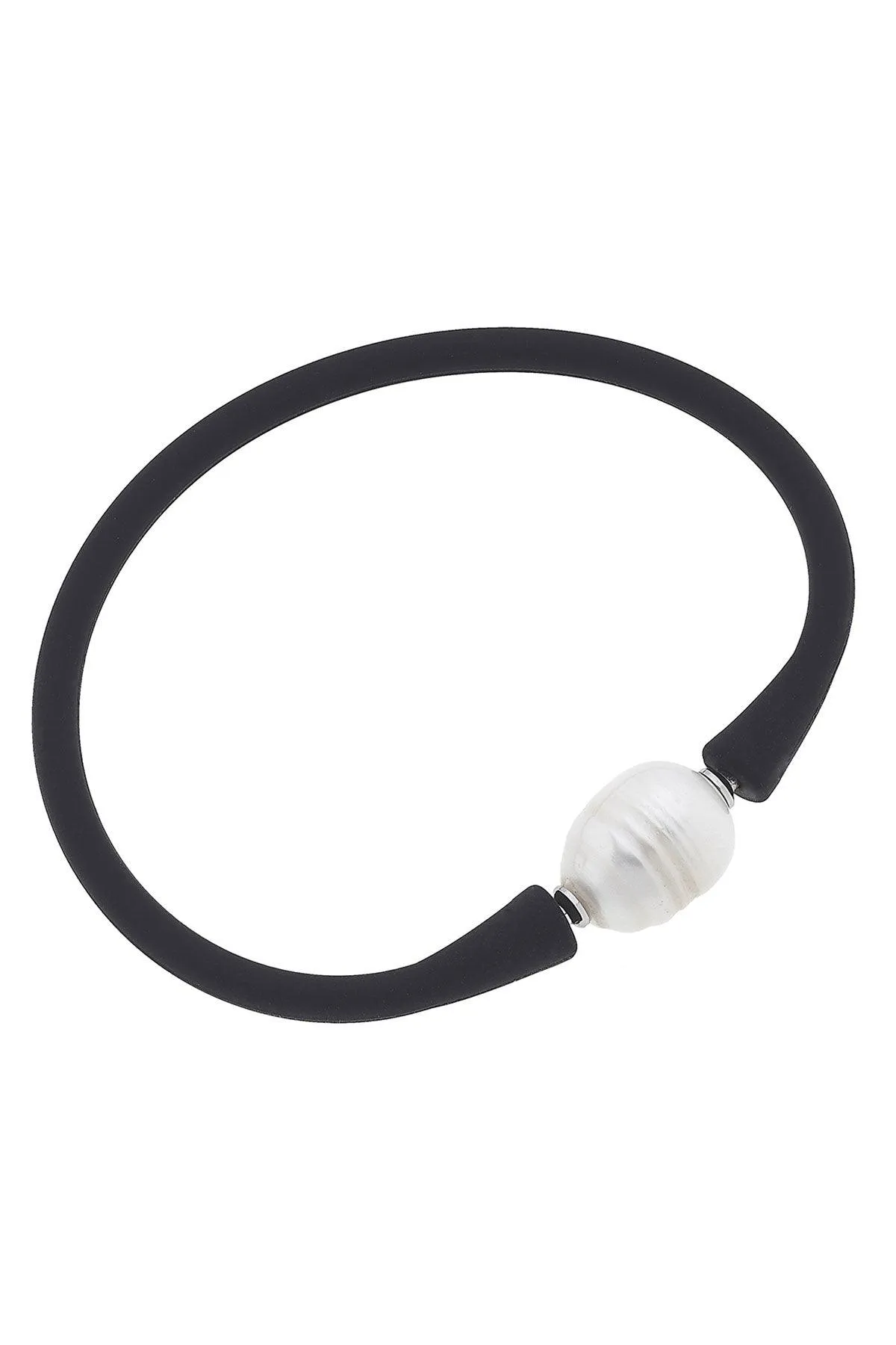 Bali Freshwater Pearl Silicone Bracelet in Black sold by Canvas Style