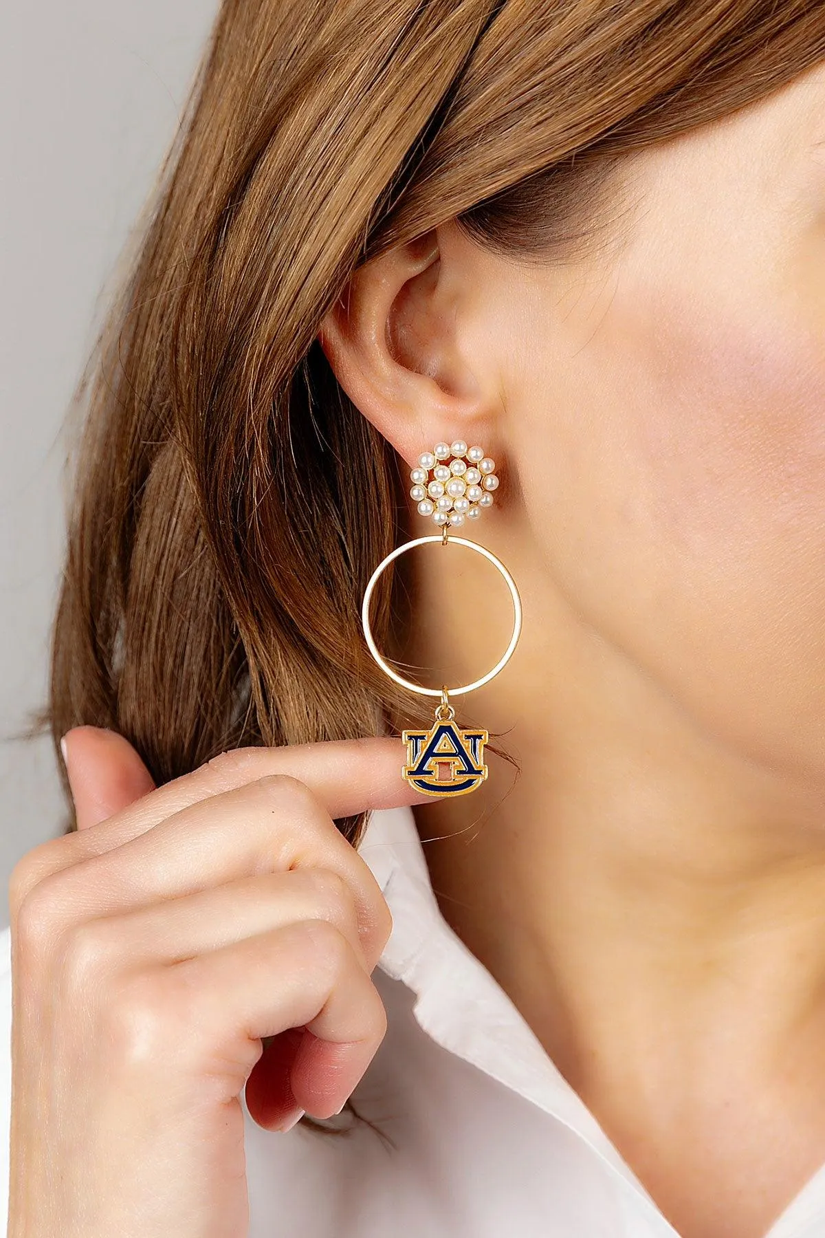 Auburn Tigers Pearl Cluster Enamel Hoop Earrings - FINAL SALE sold by Canvas Style product image thumbnail 2