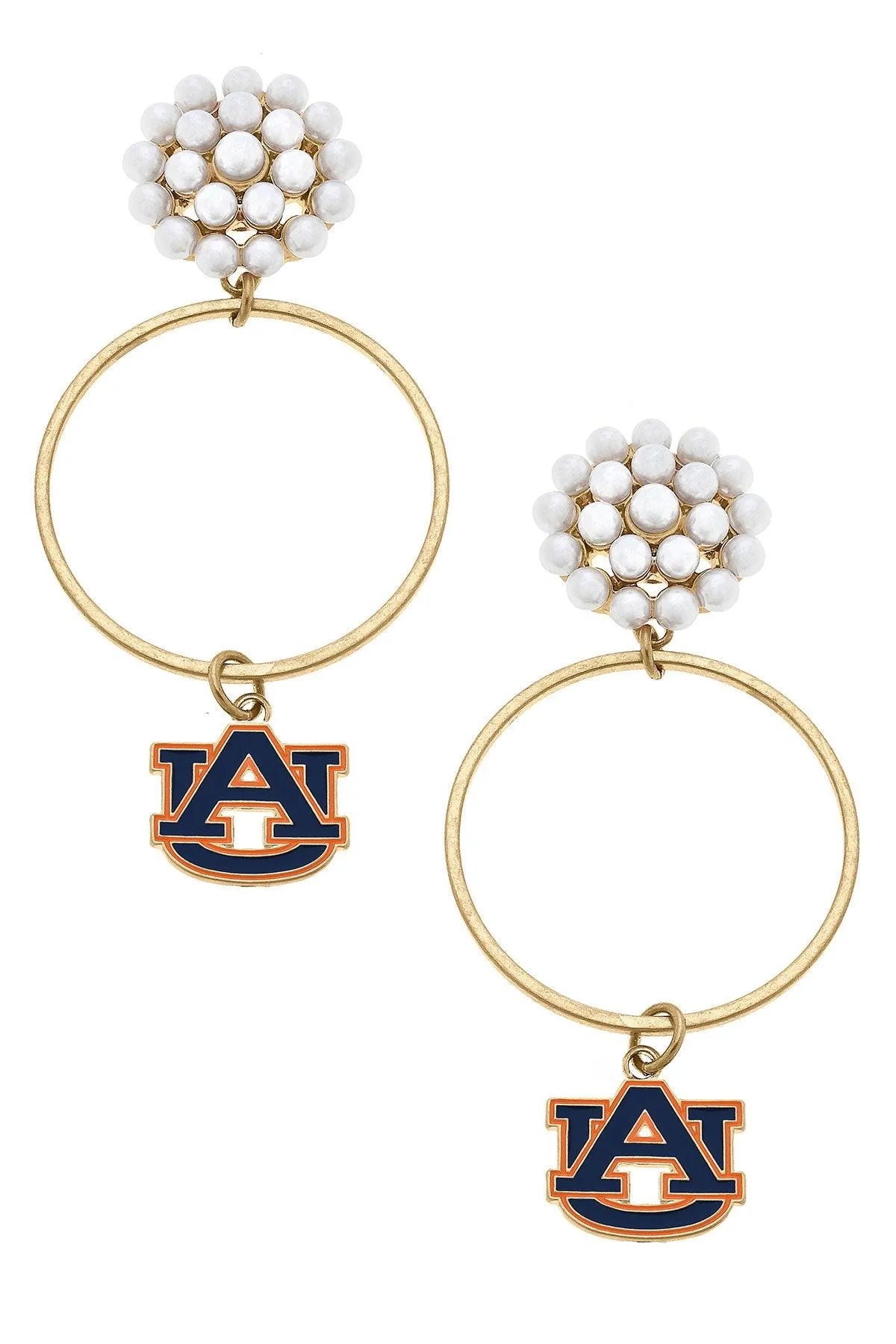 Auburn Tigers Pearl Cluster Enamel Hoop Earrings - FINAL SALE sold by Canvas Style