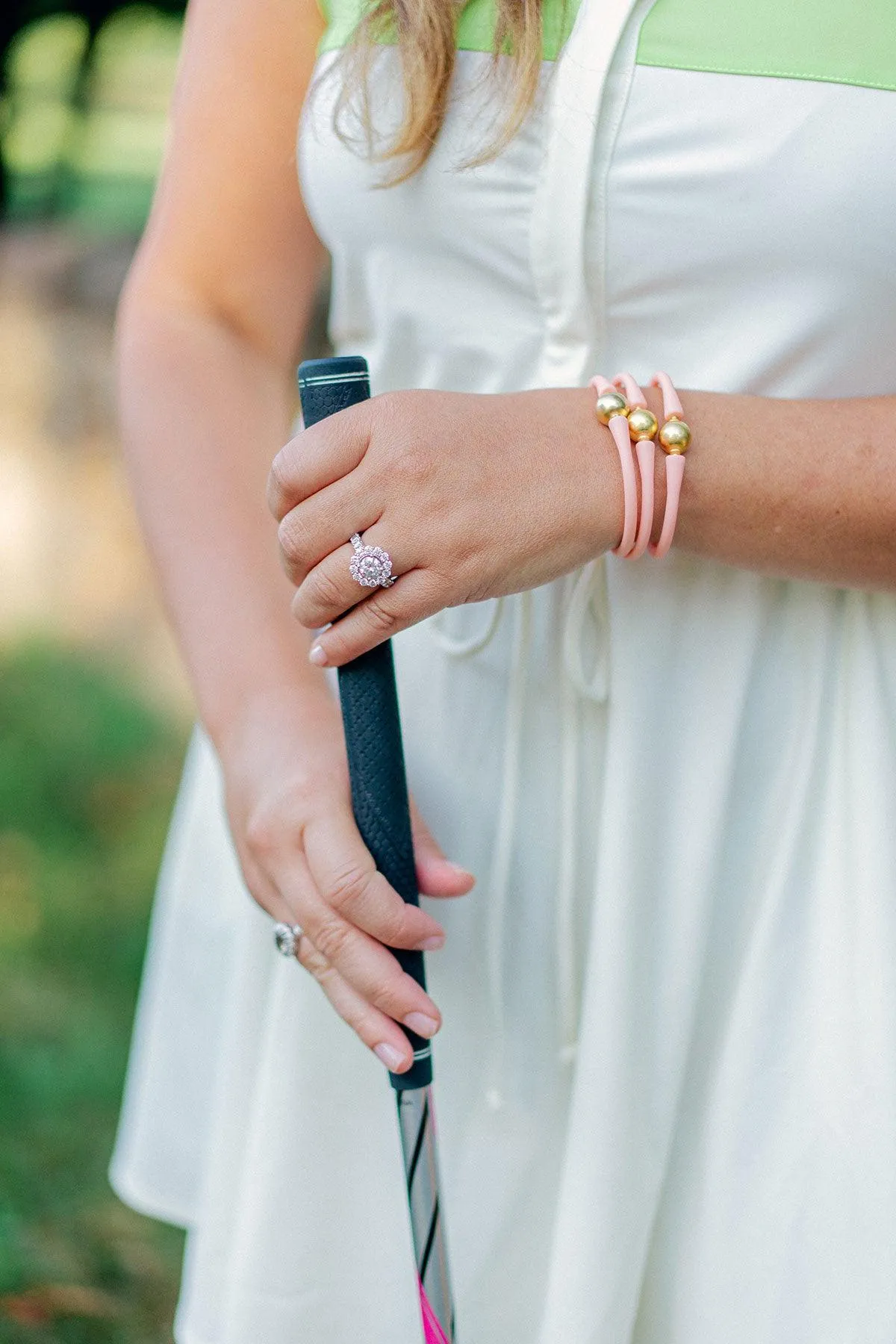 Bali 24K Gold Plated Ball Bead Silicone Bracelet in Light Pink - FINAL SALE sold by Canvas Style product image thumbnail 3