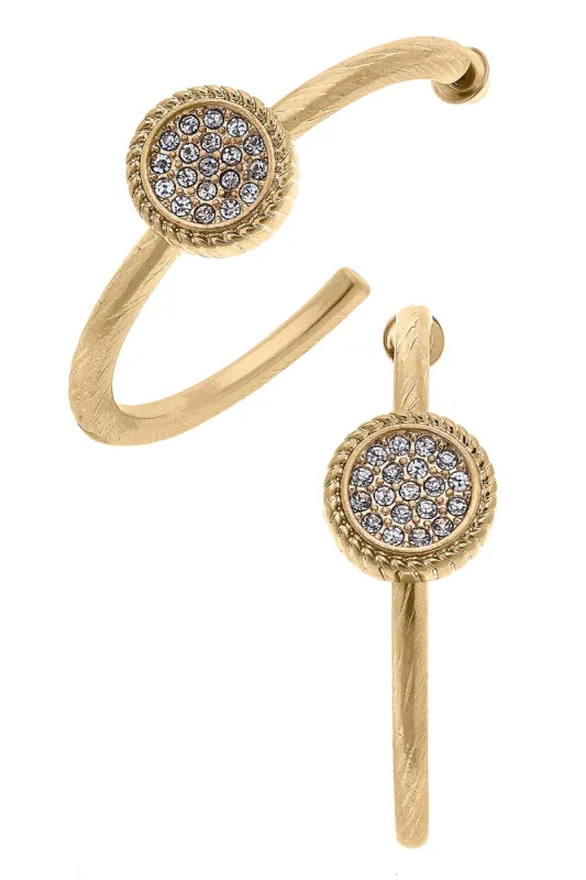 Corrine Pavé Disc Hoop Earrings in Worn Gold sold by Canvas Style