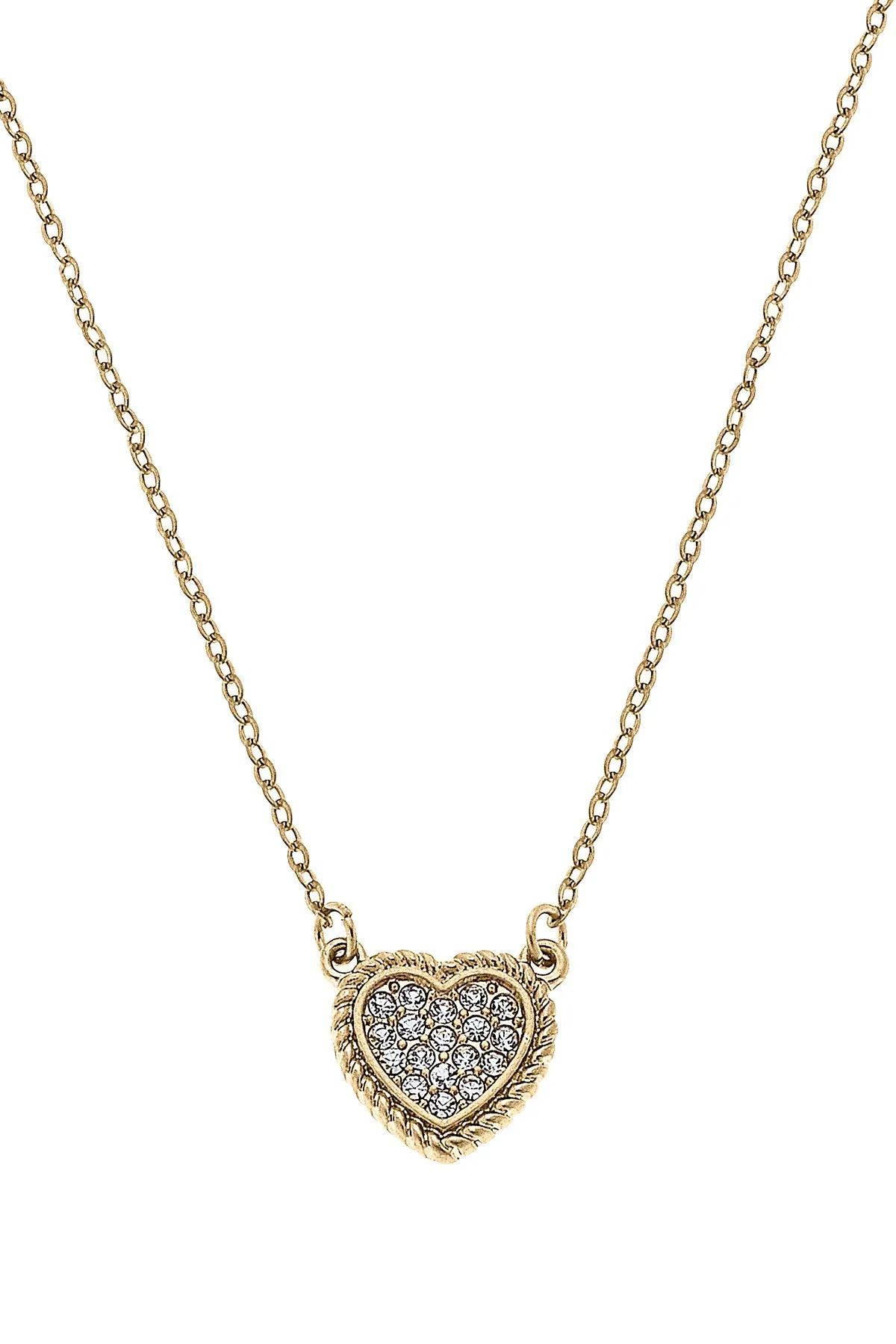 Corrine Pavé Heart Charm Necklace in Worn Gold sold by Canvas Style