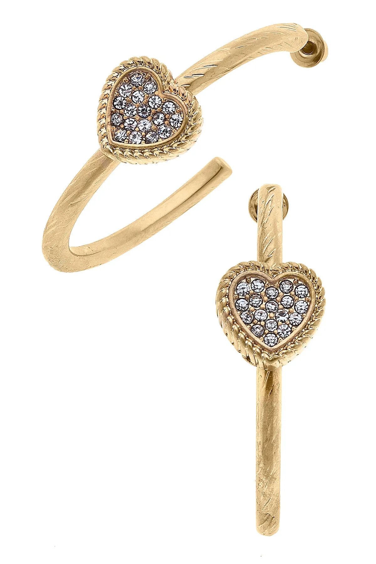 Corrine Pavé Heart Hoop Earrings in Worn Gold sold by Canvas Style