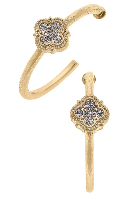 Corrine Pavé Clover Hoop Earrings in Worn Gold sold by Canvas Style