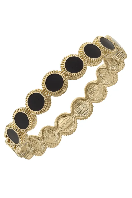 Bianca Enamel Disc Hinge Bangle in Black sold by Canvas Style