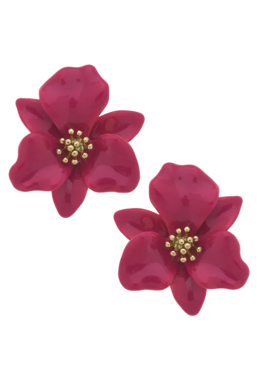 Valentina Enamel Flower Statement Earrings in Fuchsia sold by Canvas Style