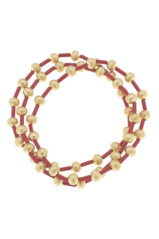 Talyah Enamel Beaded Stretch Bracelets (Set of 3) in Red sold by Canvas Style