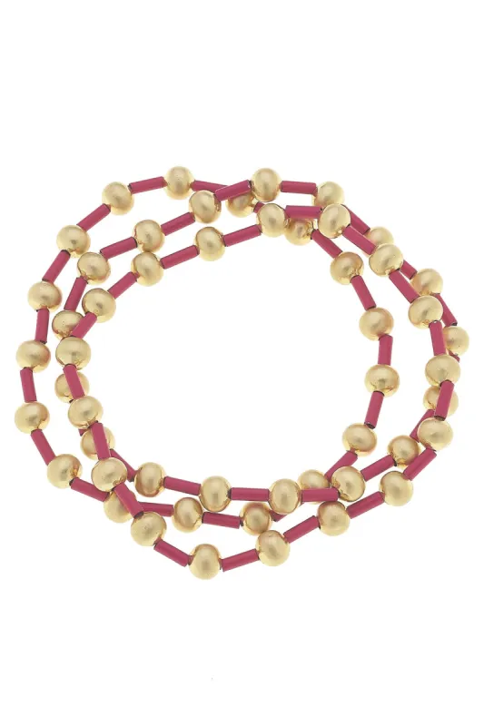 Talyah Enamel Beaded Stretch Bracelets (Set of 3) in Fuchsia sold by Canvas Style