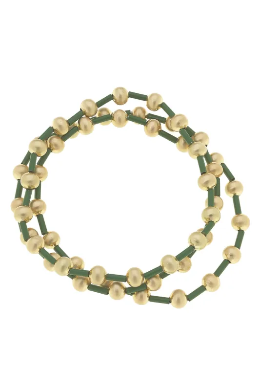 Talyah Enamel Beaded Stretch Bracelets (Set of 3) in Green sold by Canvas Style