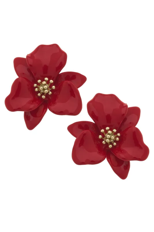 Valentina Enamel Flower Statement Earrings in Red sold by Canvas Style