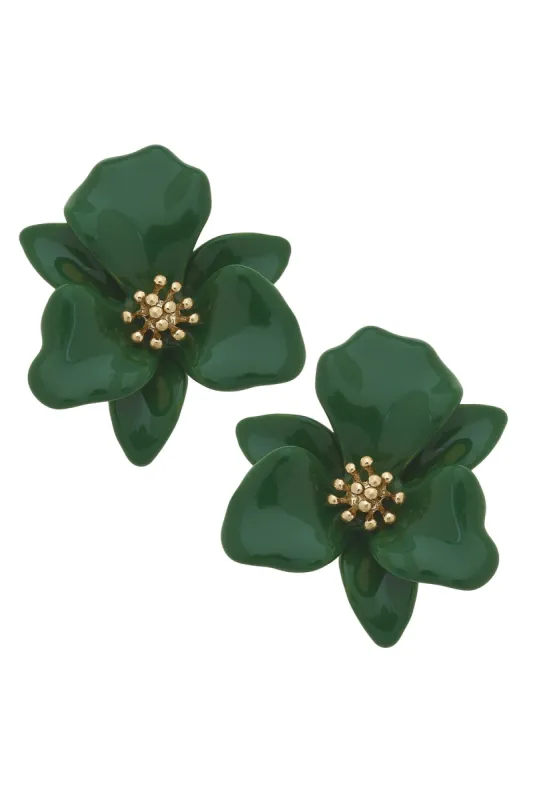 Valentina Enamel Flower Statement Earrings in Green sold by Canvas Style