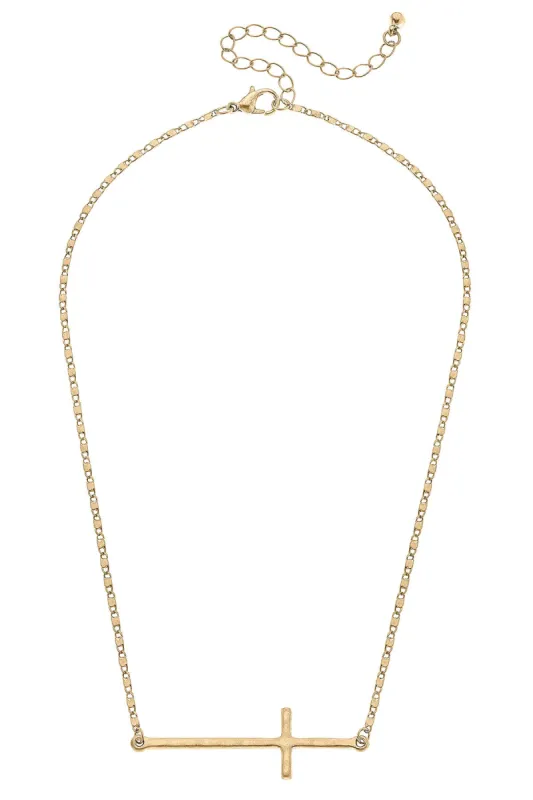 Carmi Cross Necklace in Worn Gold sold by Canvas Style