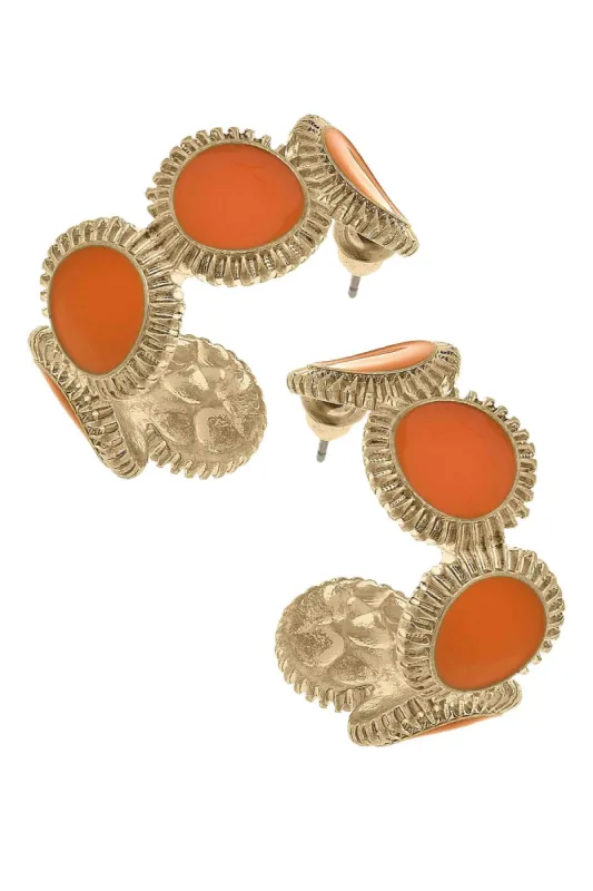 Bianca Enamel Disc Hoop Earrings in Orange sold by Canvas Style
