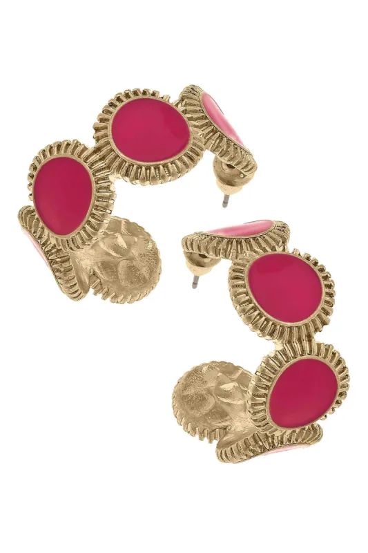 Bianca Enamel Disc Hoop Earrings in Fuchsia sold by Canvas Style