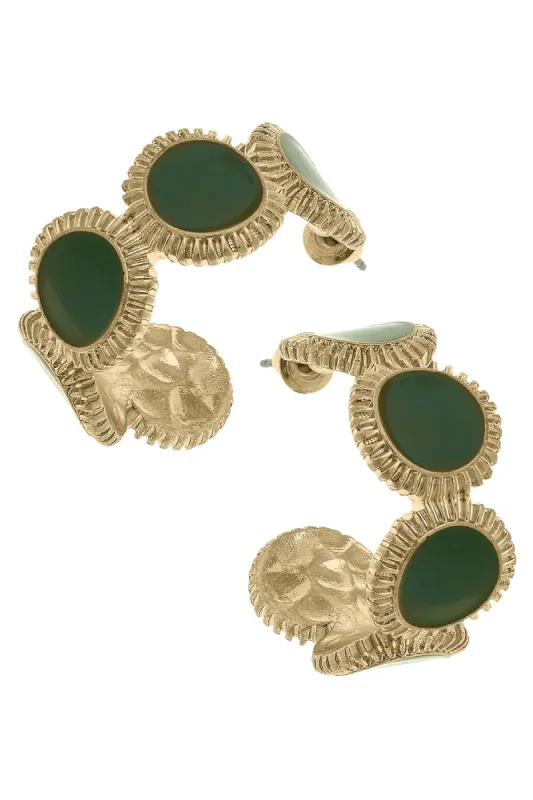 Bianca Enamel Disc Hoop Earrings in Green sold by Canvas Style