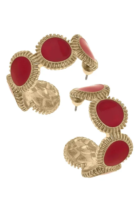Bianca Enamel Disc Hoop Earrings in Red sold by Canvas Style