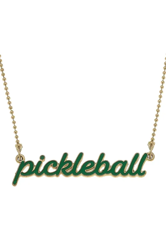 Ellie Pickleball Enamel Script Necklace in Green sold by Canvas Style