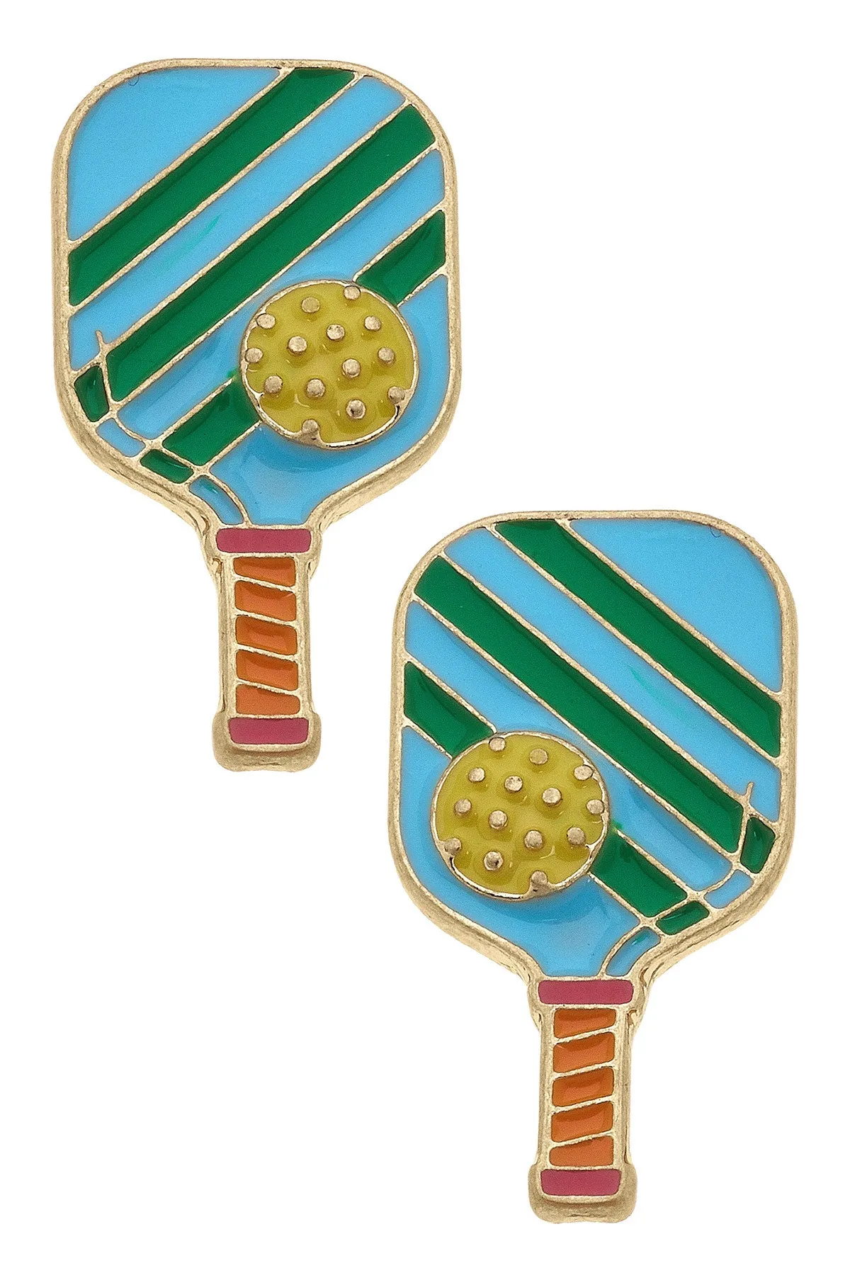 Ellie Pickleball Enamel Stud Earrings in Green & Blue sold by Canvas Style